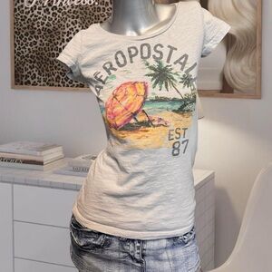 Aeropostale Vintage Y2K  Baby Tee - Grey Tropical Beach